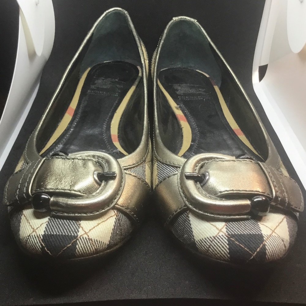 BURBERRY Canvas Leather Ballerina Nova House Check Buckled Toe Flat Shoes 37 (7)